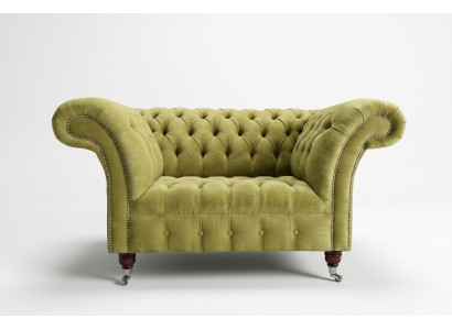Chesterfield Design Materiałowy Sofa Fotel 1,5 Miejscowy Kanapa Tapicerowana Sofy Salon Aksamit Zielony