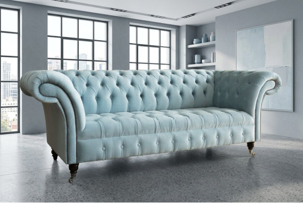 Chesterfield 3 miejsce do siedzenia Podkładka Couch Skóra Sofa Kanapy Włókienniczy Modern Style Blue