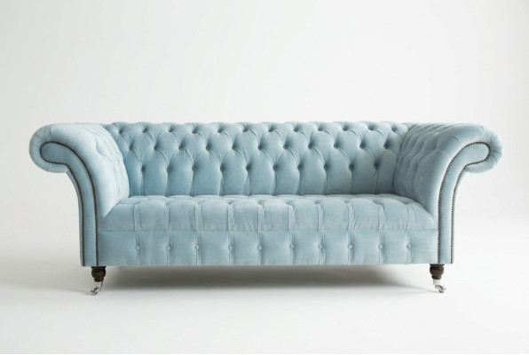 Chesterfield 3 miejsce do siedzenia Podkładka Couch Skóra Sofa Kanapy Włókienniczy Modern Style Blue