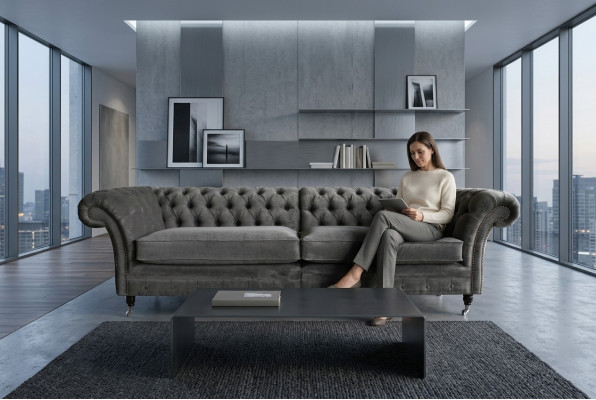Sofa Classic Chesterfield 4 miejsce do siedzenia Design Sofy Podkładka Kanapy Skóra Brązowa