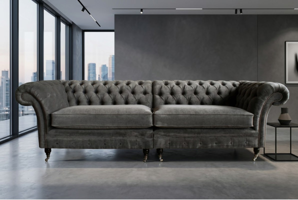 Sofa Classic Chesterfield 4 miejsce do siedzenia Design Sofy Podkładka Kanapy Skóra Brązowa