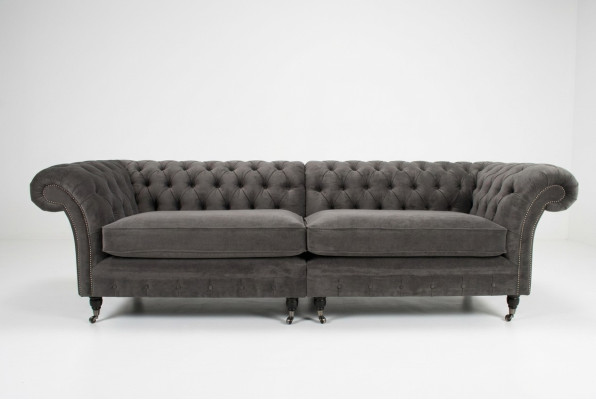 Sofa Classic Chesterfield 4 miejsce do siedzenia Design Sofy Podkładka Kanapy Skóra Brązowa
