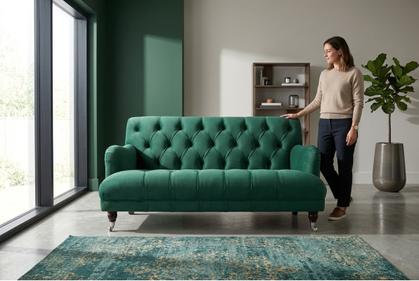 Chesterfield 2 miejsce do siedzenia Podkładka Kanapa Skóra Sofa Kanapy Modern Style Green Włókienniczy