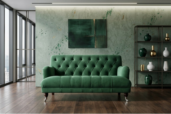 Chesterfield 2 miejsce do siedzenia Podkładka Kanapa Skóra Sofa Kanapy Modern Style Green Włókienniczy