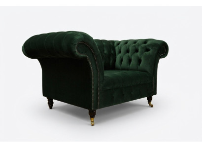 Chesterfield Design Tkanina Kanapa Fotel 1,5-osobowa Kanapy z Poduchami Salon Zielona Welur