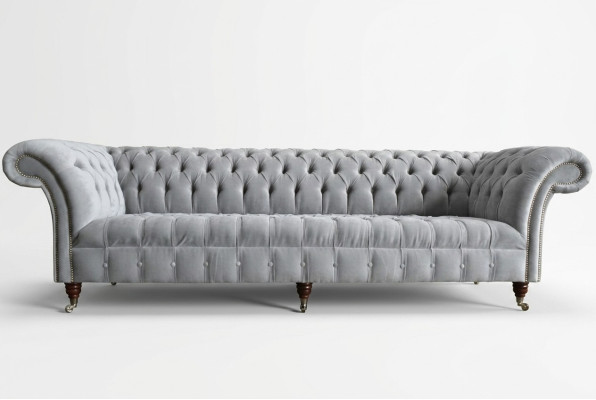 Klasyczna Sofa Chesterfield 4 miejsce do siedzenia Sofy Kanapy Skóra Szara Design Podkładka