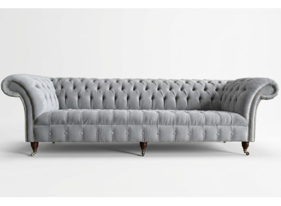 Klasyczna Sofa Chesterfield 4 miejsce do siedzenia Sofy Kanapy Skóra Szara Design Podkładka