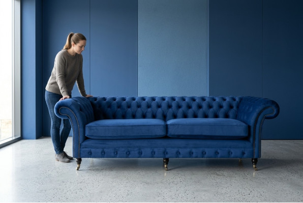 Klasyczna kanapa Chesterfield 4 miejsce do siedzenia Sofa Aksamit Skóra Blue Design Podkładka