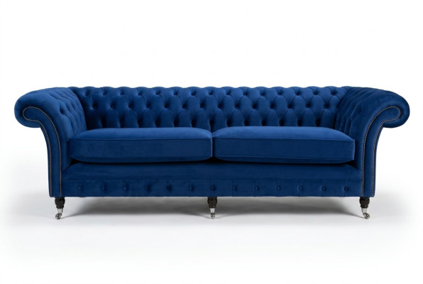 Klasyczna kanapa Chesterfield 4 miejsce do siedzenia Sofa Aksamit Skóra Blue Design Podkładka