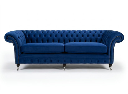 Klasyczna kanapa Chesterfield 4 miejsce do siedzenia Sofa Aksamit Skóra Blue Design Podkładka