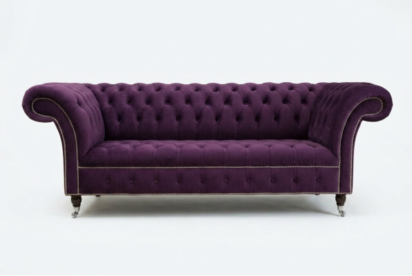 Chesterfield Oryginalna Sofa Włókienniczy Sofy Materiał Fioletowy 225cm Kanapy