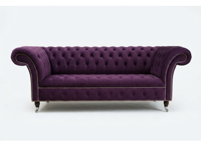 Chesterfield Oryginalna Sofa Włókienniczy Sofy Materiał Fioletowy 225cm Kanapy