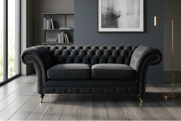 Chesterfield Original Sofa JVMoebel Tekstylne Sofy Kanapy Szary Materiał 185cm Kanapa