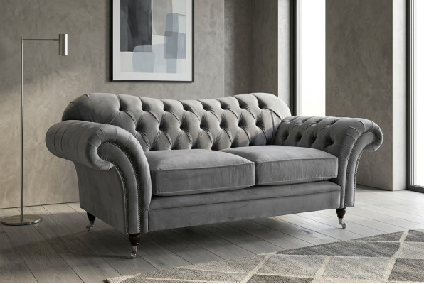 Chesterfield Oryginalna Sofa Włókienniczy Sofy Kanapy Materiał Szara Kanapa 200cm