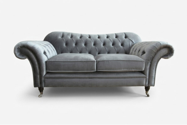 Chesterfield Oryginalna Sofa Włókienniczy Sofy Kanapy Materiał Szara Kanapa 200cm