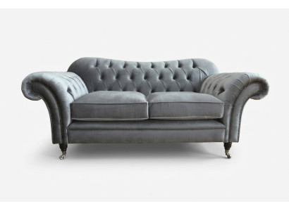 Chesterfield Oryginalna Sofa Włókienniczy Sofy Kanapy Materiał Szara Kanapa 200cm