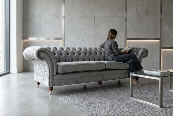 Chesterfield Grey Poslter Czteromiejscowy Designerski 4-miejsce do siedzenia