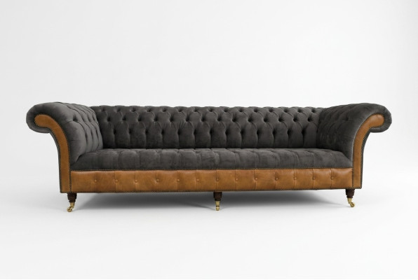 Szaro-brązowa designerska kanapa Chesterfield 4-miejsce siedzące na luksusowych kanapach