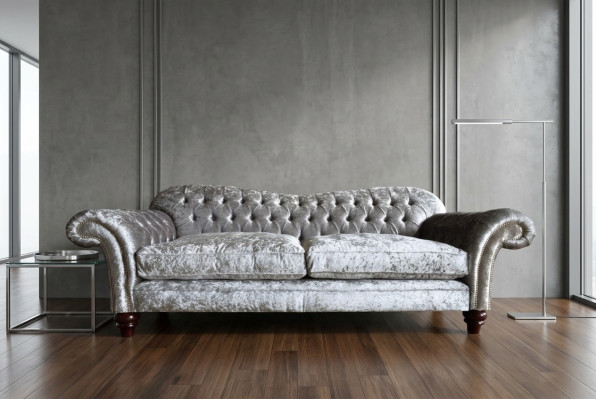 Klasyczna Kanapa Chesterfield 4 miejsce do siedzenia Sofa Kanapy Aksamit Skóra Design Szara 240cm