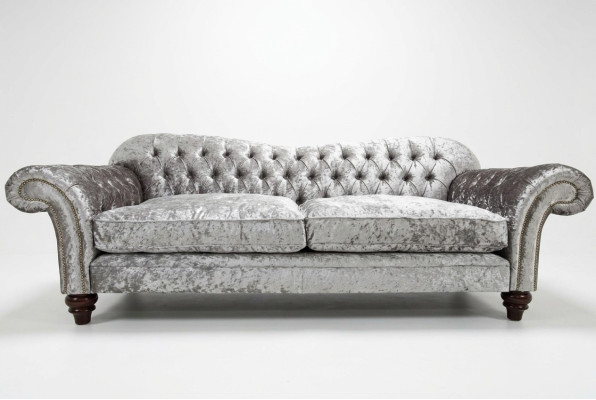 Klasyczna Kanapa Chesterfield 4 miejsce do siedzenia Sofa Kanapy Aksamit Skóra Design Szara 240cm