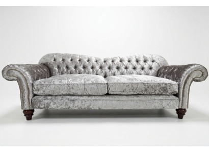 Klasyczna Kanapa Chesterfield 4 miejsce do siedzenia Sofa Kanapy Aksamit Skóra Design Szara 240cm