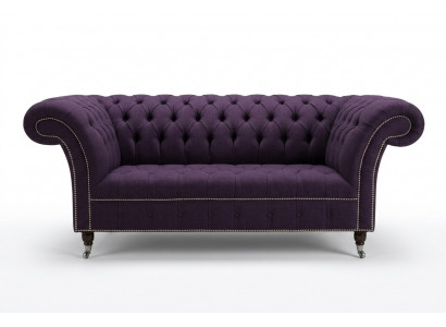 klasyczna sofa Chesterfield 3-osobowa kanapa z fioletowym designerskim obiciem z aksamitu i skóry