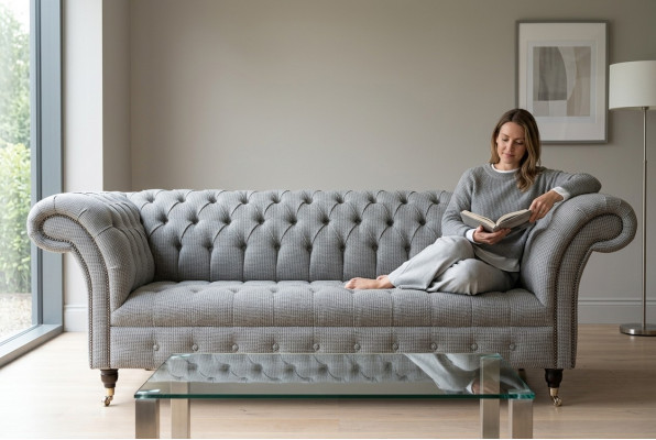 Pokój dzienny Chesterfield sofa projekt Włókienniczy kanapy sofy trzyosobowa kanapa szara