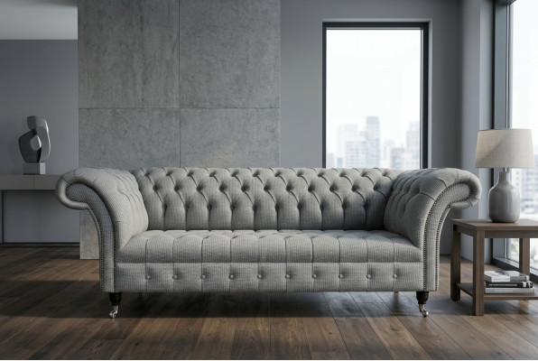 Pokój dzienny Chesterfield sofa projekt Włókienniczy kanapy sofy trzyosobowa kanapa szara