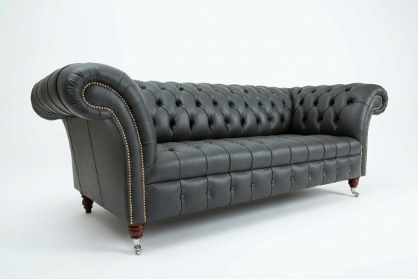 Szara designerska trzyosobowa kanapa Chesterfield Skóra