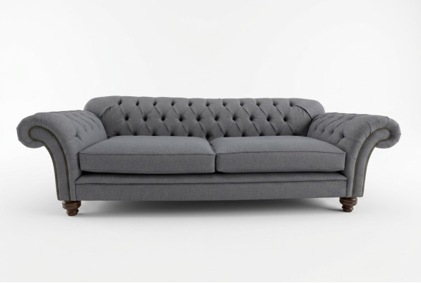 Nowoczesna Sofa Chesterfield Couch 4 miejsce do siedzenia Kanapy Aksamit Skóra Design Grey