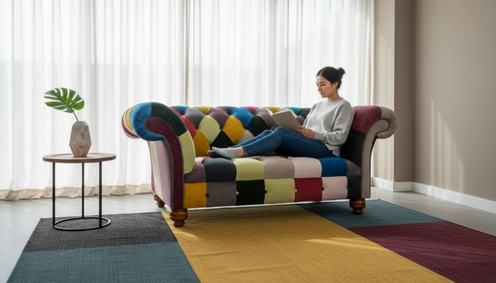 Nowoczesny Design Kolorowy Chesterfield 2 miejsce do siedzenia Sofa Włókienniczy Couch Podkładka Design