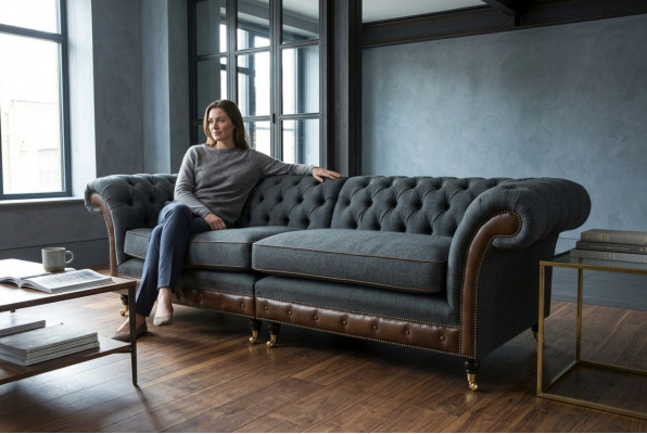 Chesterfield Sofa Kanapa Podkładka Sofy Kanapy Czteromiejscowe Materiał Poduszka siedziska 265cm