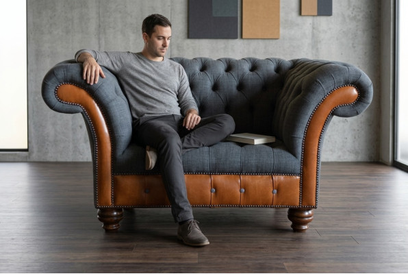 Fotel Kanapa Tapicerka Sofa Materiałowa Chesterfield Kanapy 1,5-osobowa Fotel szary