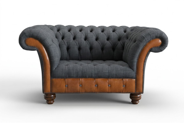 Fotel Kanapa Tapicerka Sofa Materiałowa Chesterfield Kanapy 1,5-osobowa Fotel szary