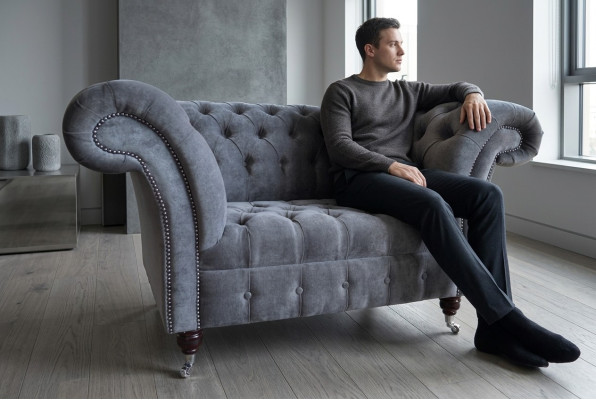 Fotel Kanapa Tapicerka Sofa Chesterfield Kanapy 1,5-miejscowa Jednoosobowa Szara tkanina