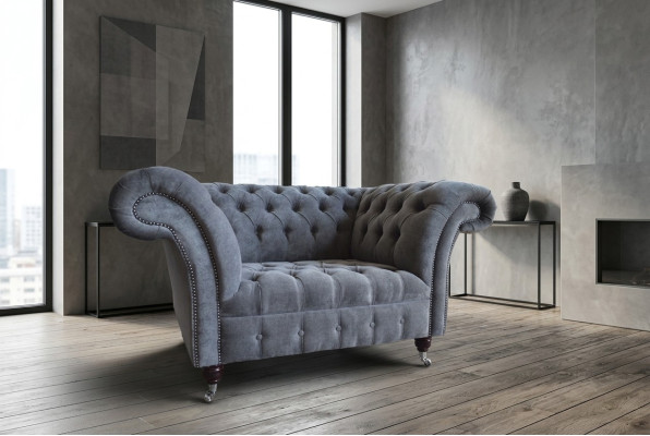 Fotel Kanapa Tapicerka Sofa Chesterfield Kanapy 1,5-miejscowa Jednoosobowa Szara tkanina