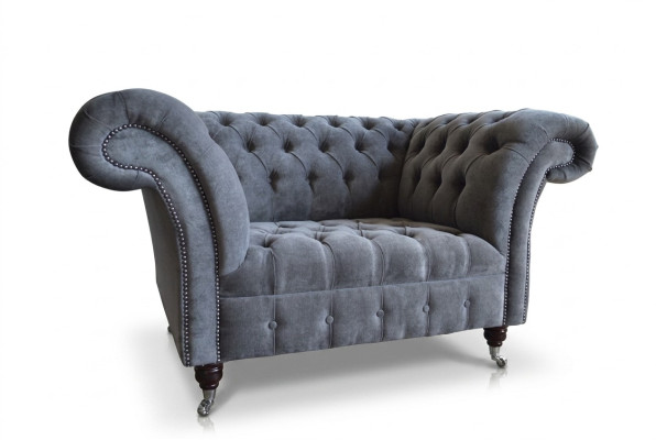 Fotel Kanapa Tapicerka Sofa Chesterfield Kanapy 1,5-miejscowa Jednoosobowa Szara tkanina