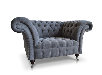 Fotel Kanapa Tapicerka Sofa Chesterfield Kanapy 1,5-miejscowa Jednoosobowa Szara tkanina
