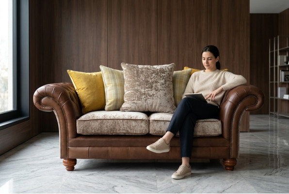 Chesterfield 2-osobowa sofa skórzana kanapa tapicerowana zestaw dwuosobowy nowy