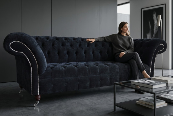 Czarna Chesterfield 3-miejsce do siedzenia, luksusowa sofa do salonu