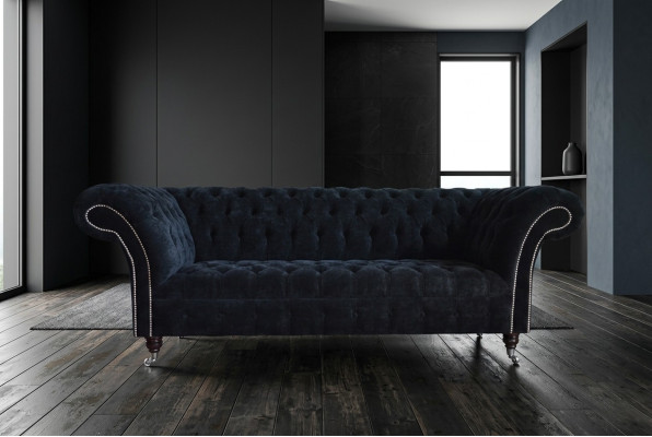 Czarna Chesterfield 3-miejsce do siedzenia, luksusowa sofa do salonu