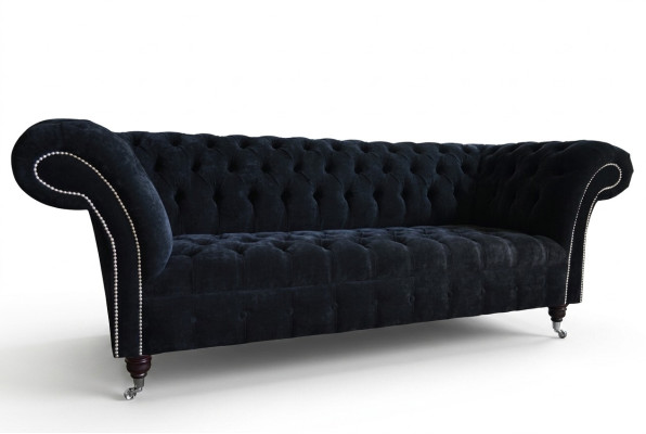 Czarna Chesterfield 3-miejsce do siedzenia, luksusowa sofa do salonu
