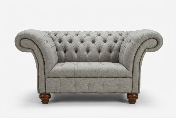 Chesterfield Design Tkaninowy Fotel Kanapa 1.5 Miejscowa Sofa Do Salonu Szara Welur