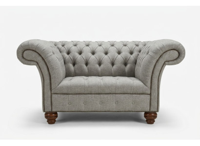Chesterfield Design Tkaninowy Fotel Kanapa 1.5 Miejscowa Sofa Do Salonu Szara Welur