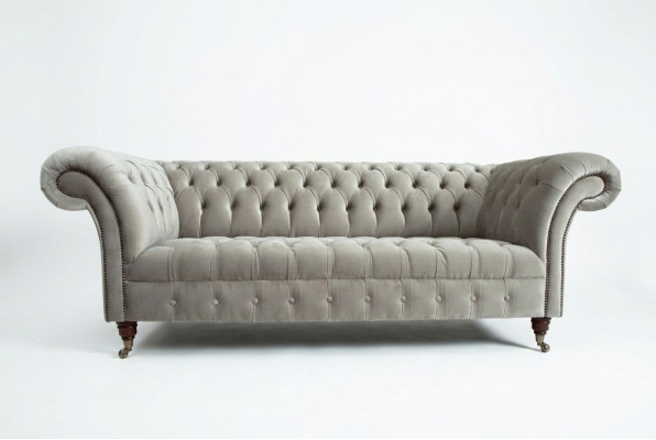 Stylowy trzyosobowy luksusowy pokój dzienny Chesterfield w kolorze jasnoszarym 3-miejsce siedzące