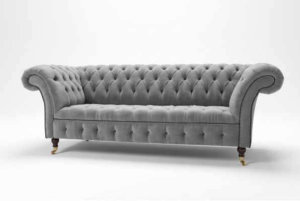 Stylowa szara sofa Chesterfield 3-miejsce do siedzenia, luksusowa sofa do salonu