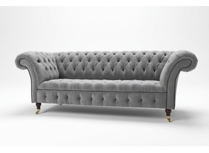 Stylowa szara sofa Chesterfield 3-miejsce do siedzenia, luksusowa sofa do salonu
