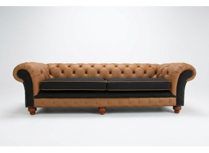 Brown Chesterfield Couch 4 miejsce do siedzenia Sofa Kanapy Aksamit Skóra Design