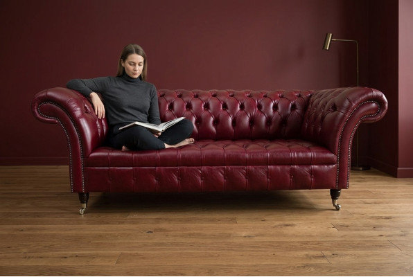 Czerwona trzyosobowa designerska 3-osobowa sofa Chesterfield, luksusowa kanapa