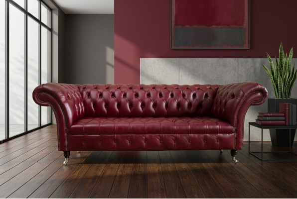 Czerwona trzyosobowa designerska 3-osobowa sofa Chesterfield, luksusowa kanapa